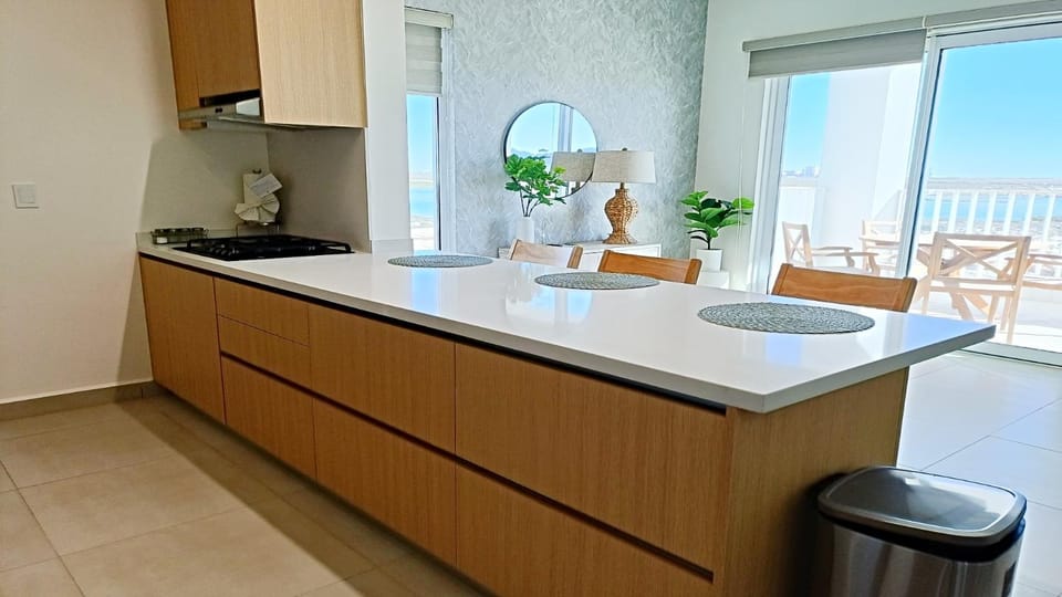Kitchen or kitchenette, Sea view, stove