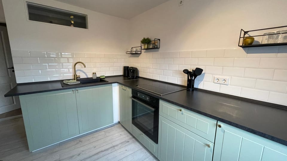 Kitchen or kitchenette, stove
