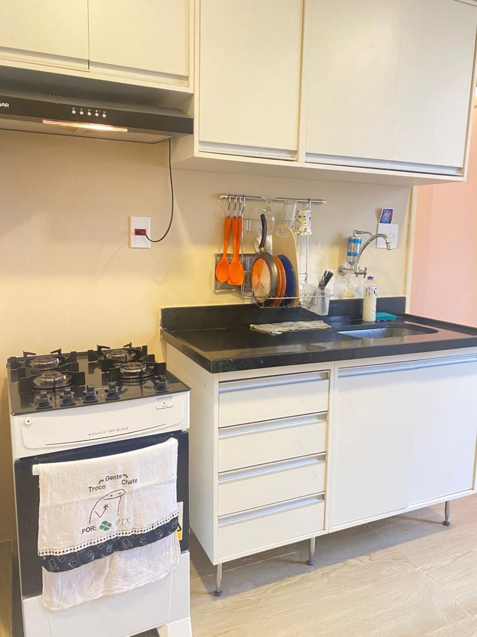 Kitchen or kitchenette, stove