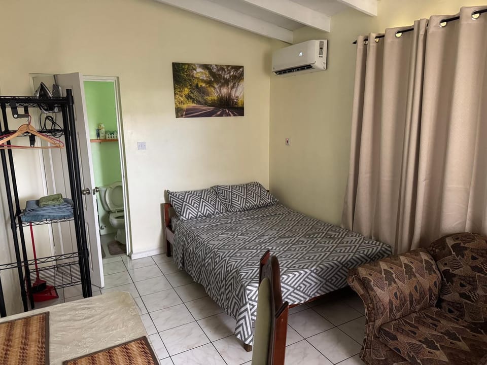 Bed, wardrobe, air conditioner