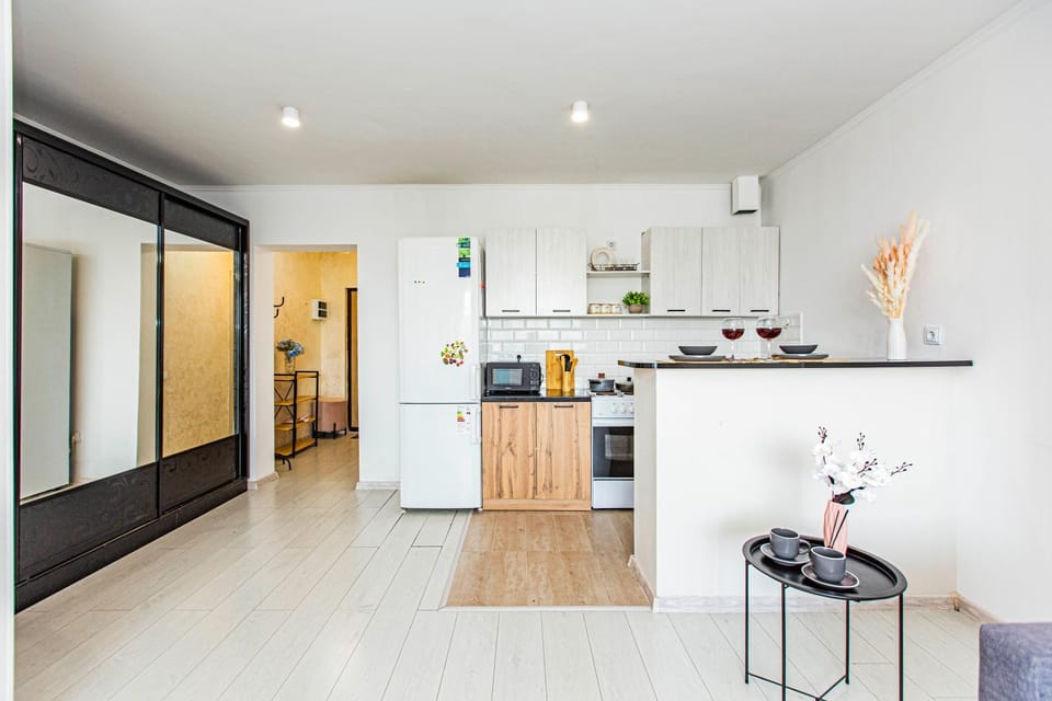 Kitchen or kitchenette, Dining area, furniture, microwave, oven, stove, wardrobe