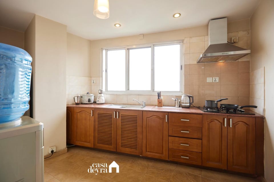 Kitchen or kitchenette, stove