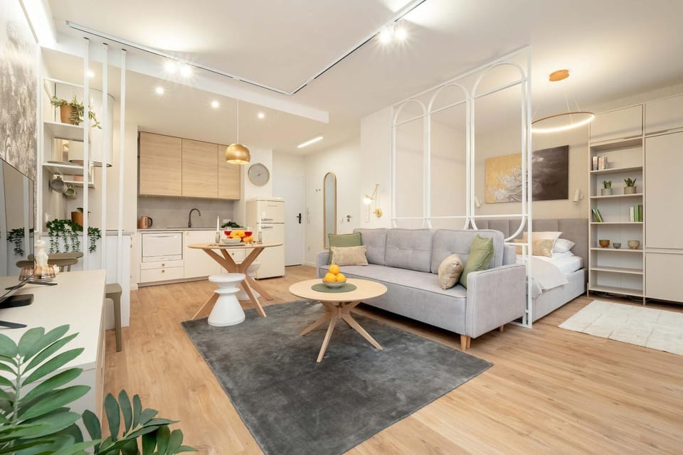 Kitchen or kitchenette, Living room, Seating area
