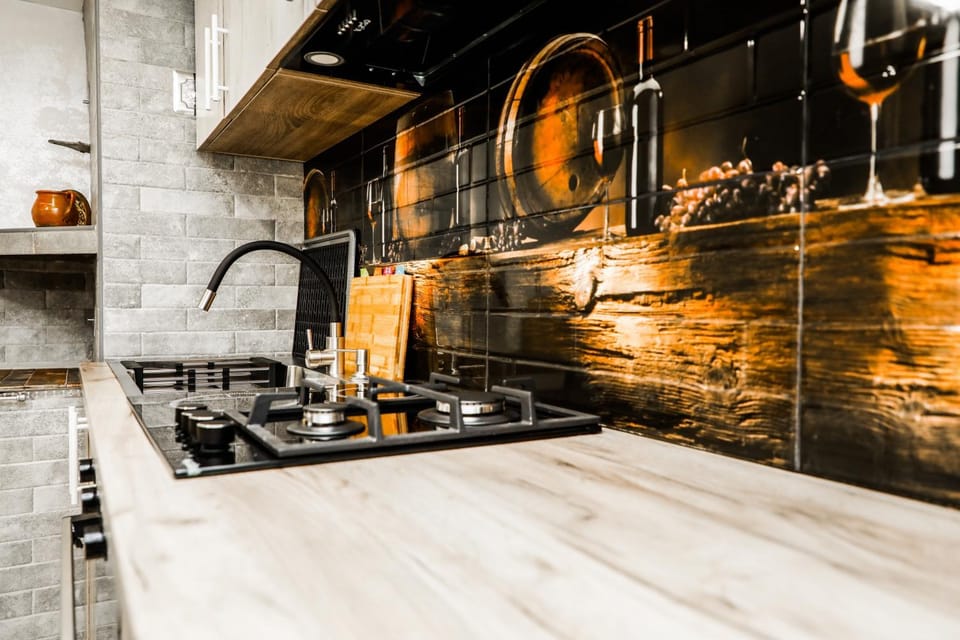 Kitchen or kitchenette, stove