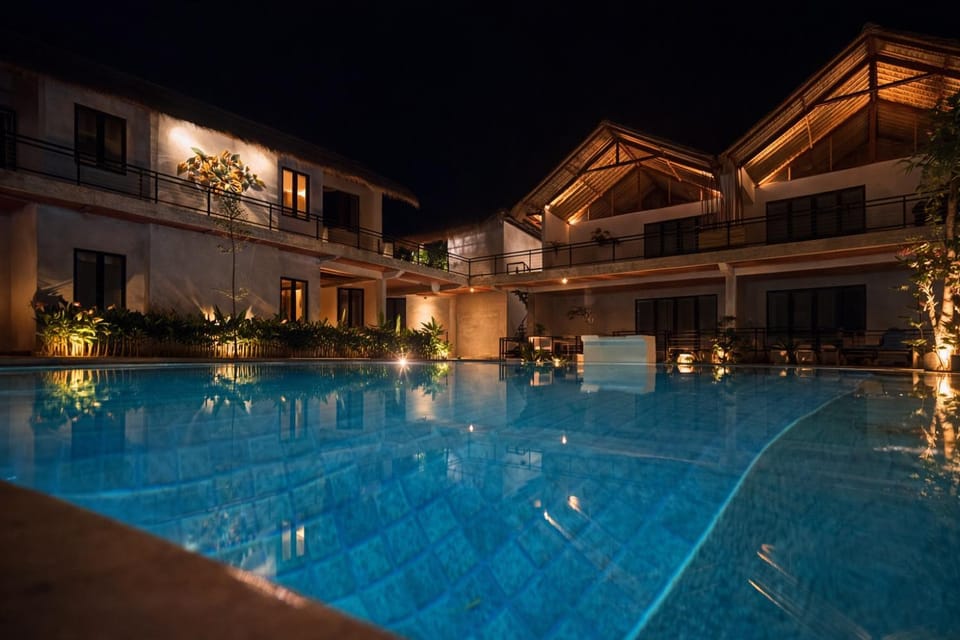 Property building, Night, Pool view, Swimming pool