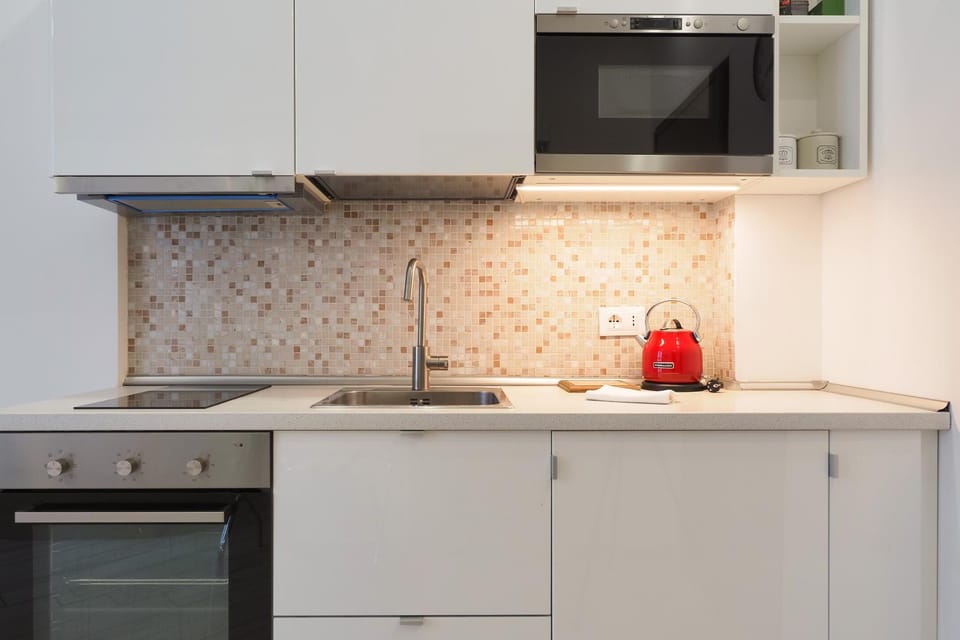 Kitchen or kitchenette, stove