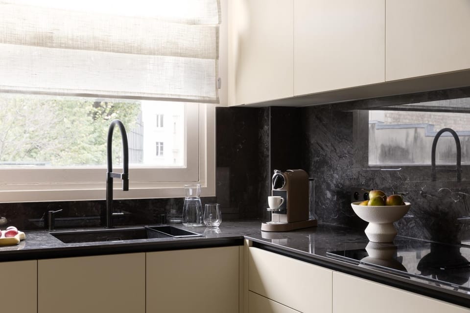 Kitchen or kitchenette, stove