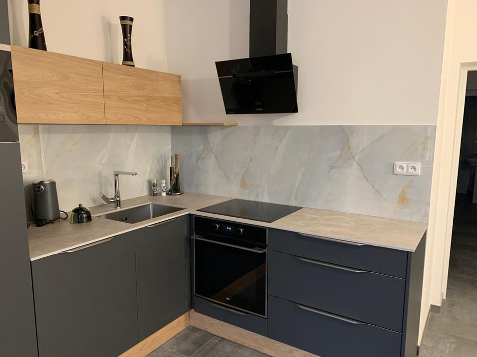 Kitchen or kitchenette, stove