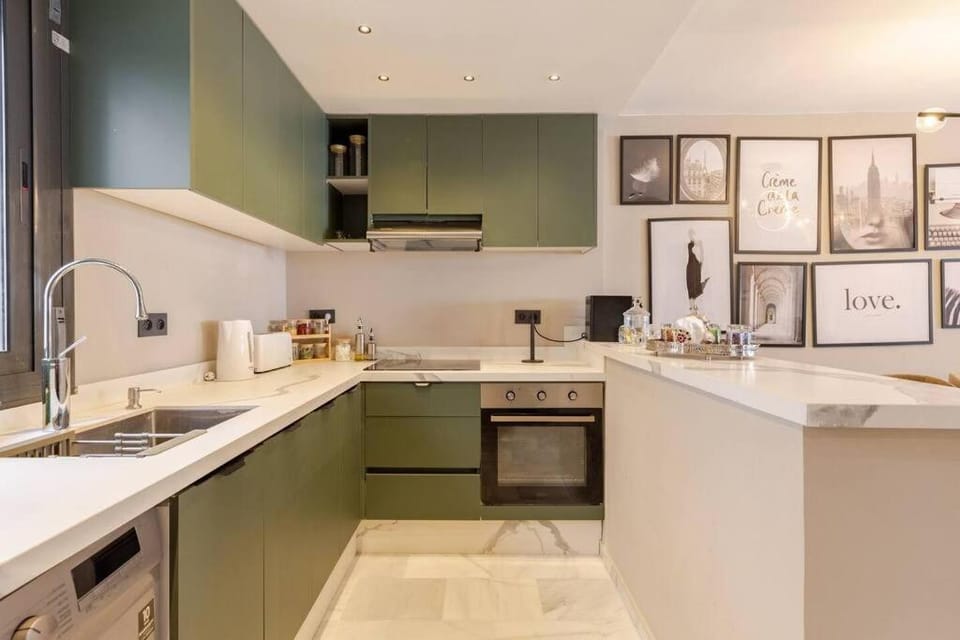 Kitchen or kitchenette, stove