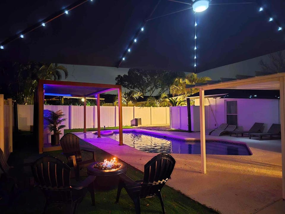 Night, Pool view, Swimming pool