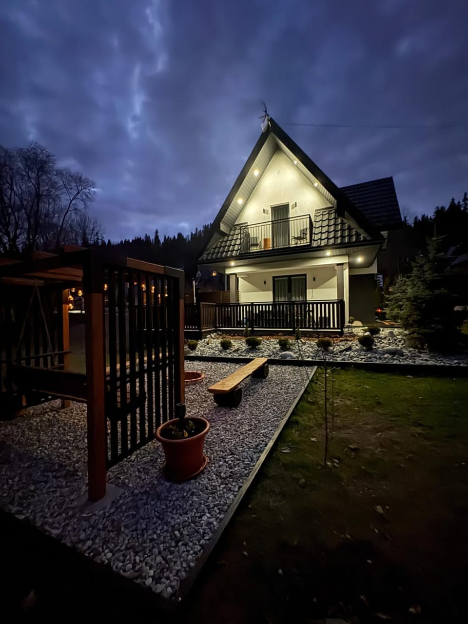 Property building, Night, Garden