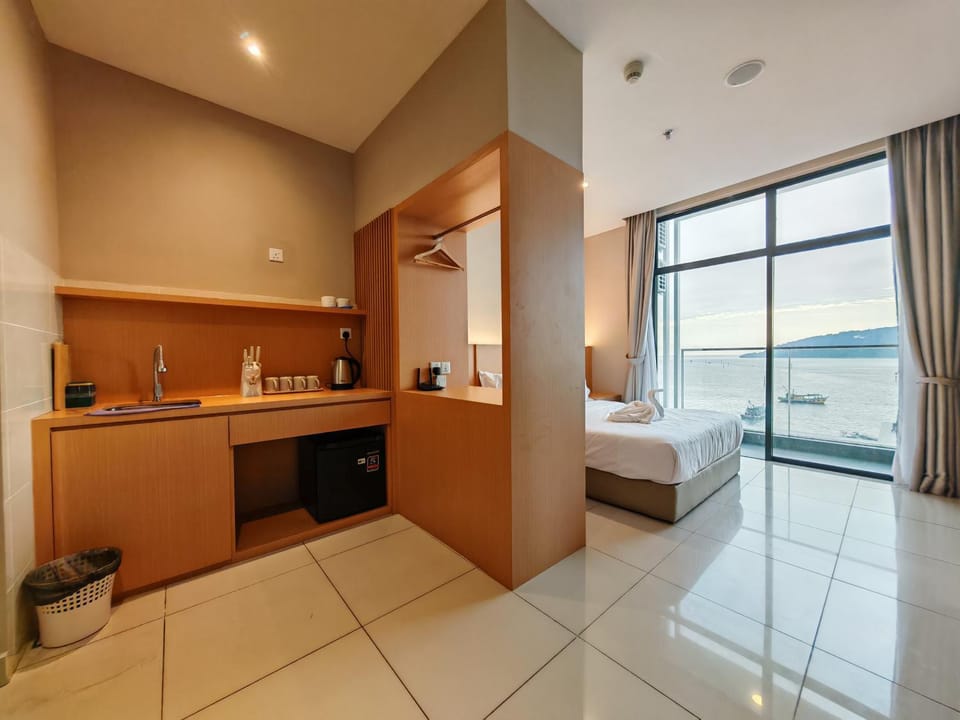 Bed, Natural landscape, Bedroom, Sea view