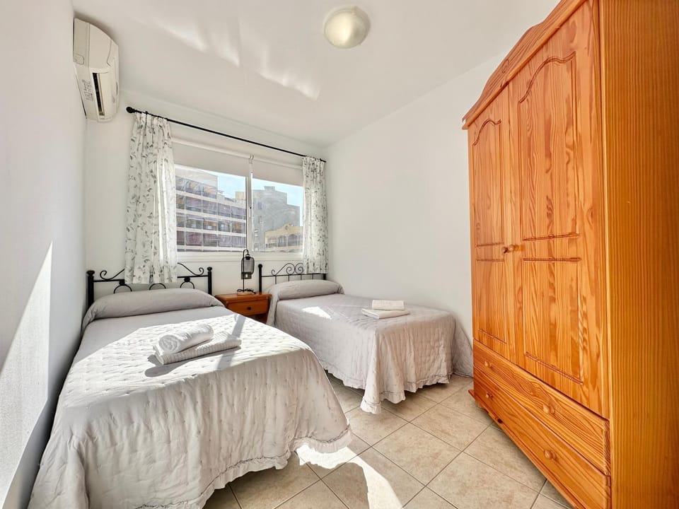 Bed, Bedroom, towels, wardrobe, air conditioner