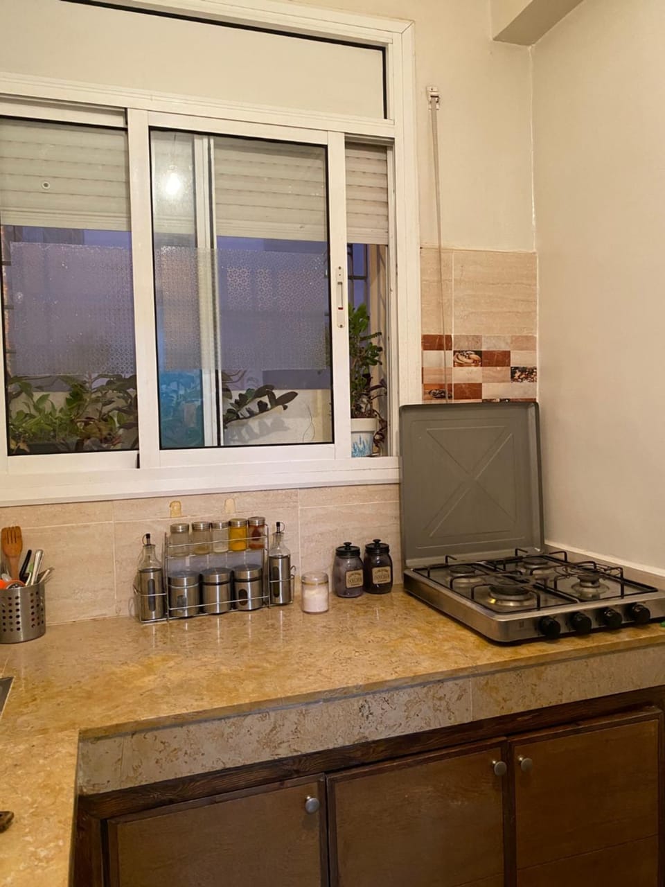 Kitchen or kitchenette, stove