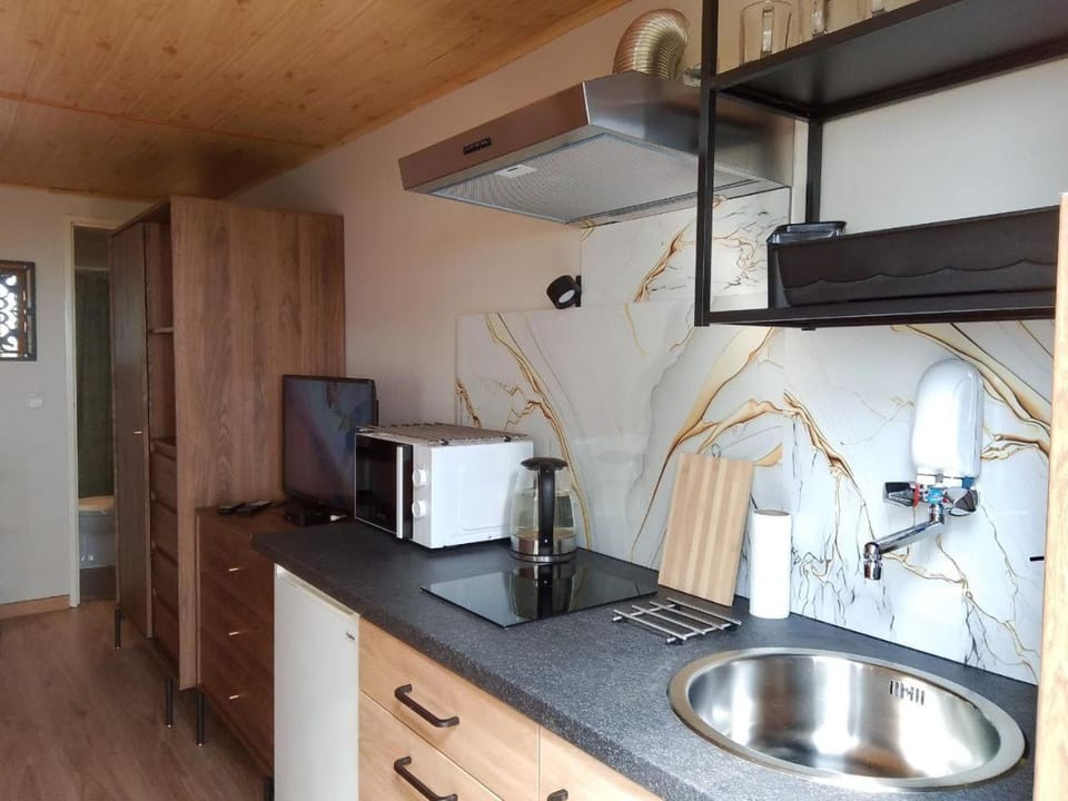 Kitchen or kitchenette, stove