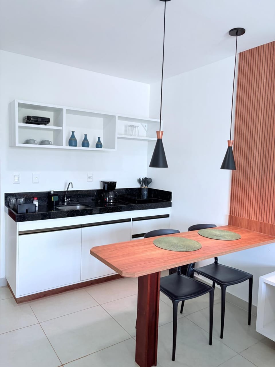Dining area, minibar, stove, kitchen