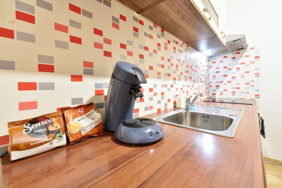 Kitchen or kitchenette, stove