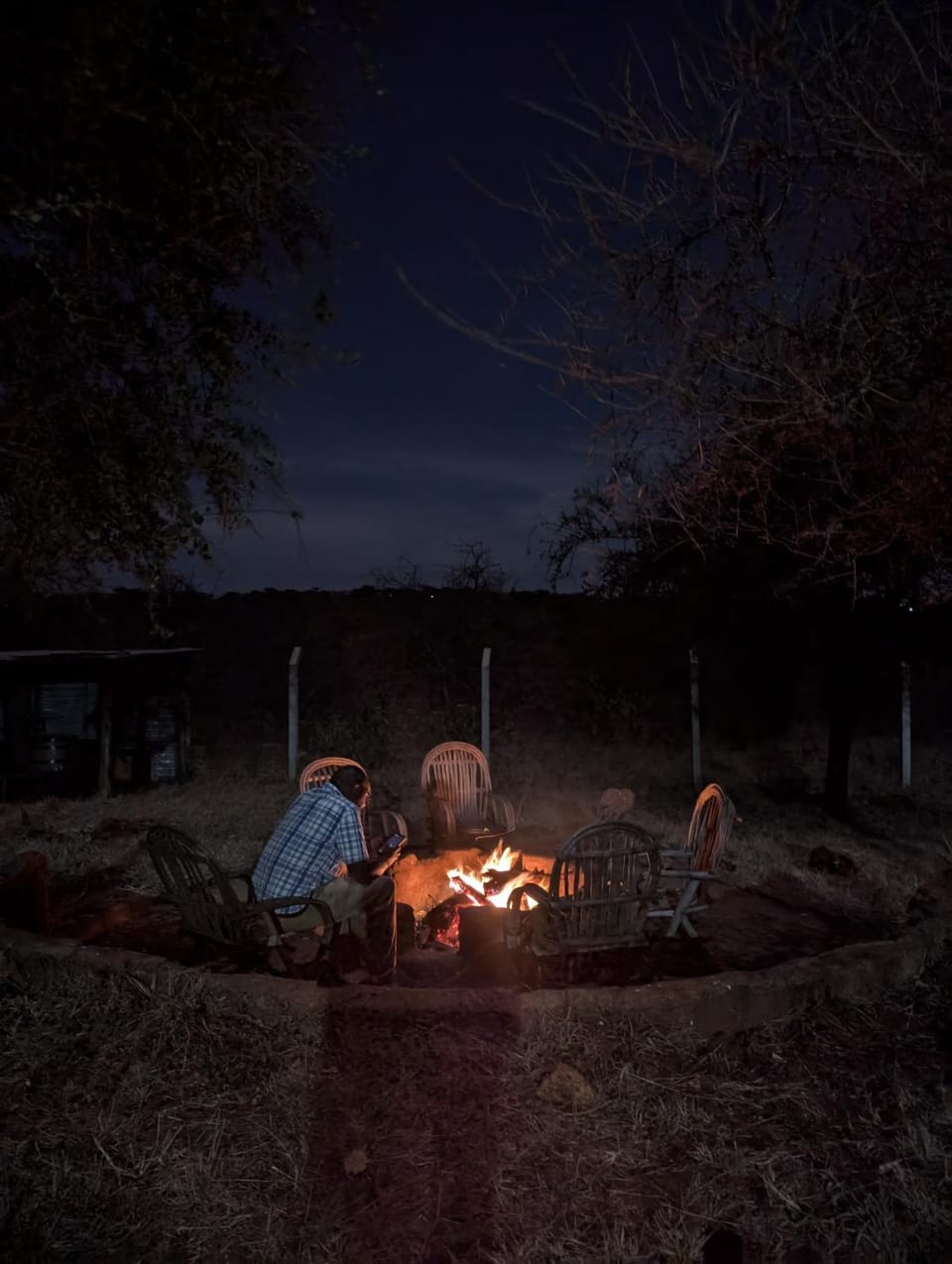 Night, group of guests, fireplace