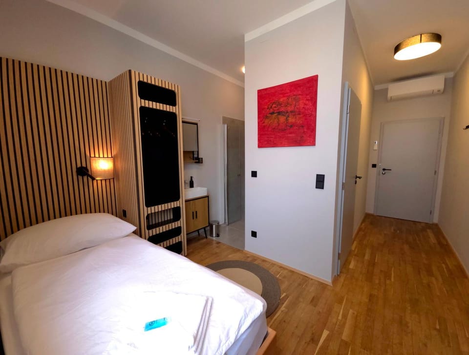 Shower, Bed, Living room