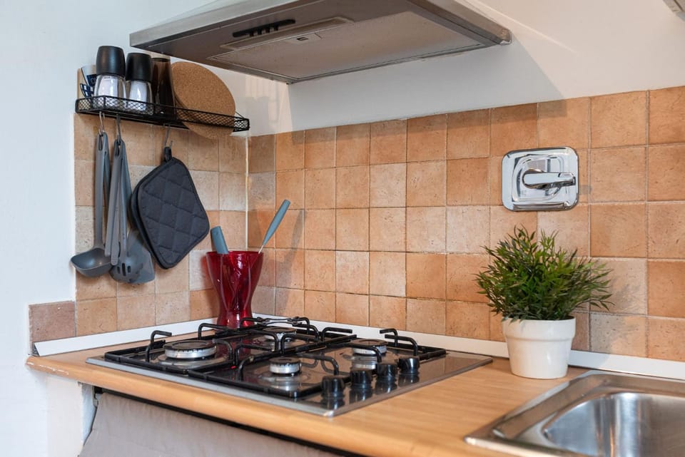 Kitchen or kitchenette, stove