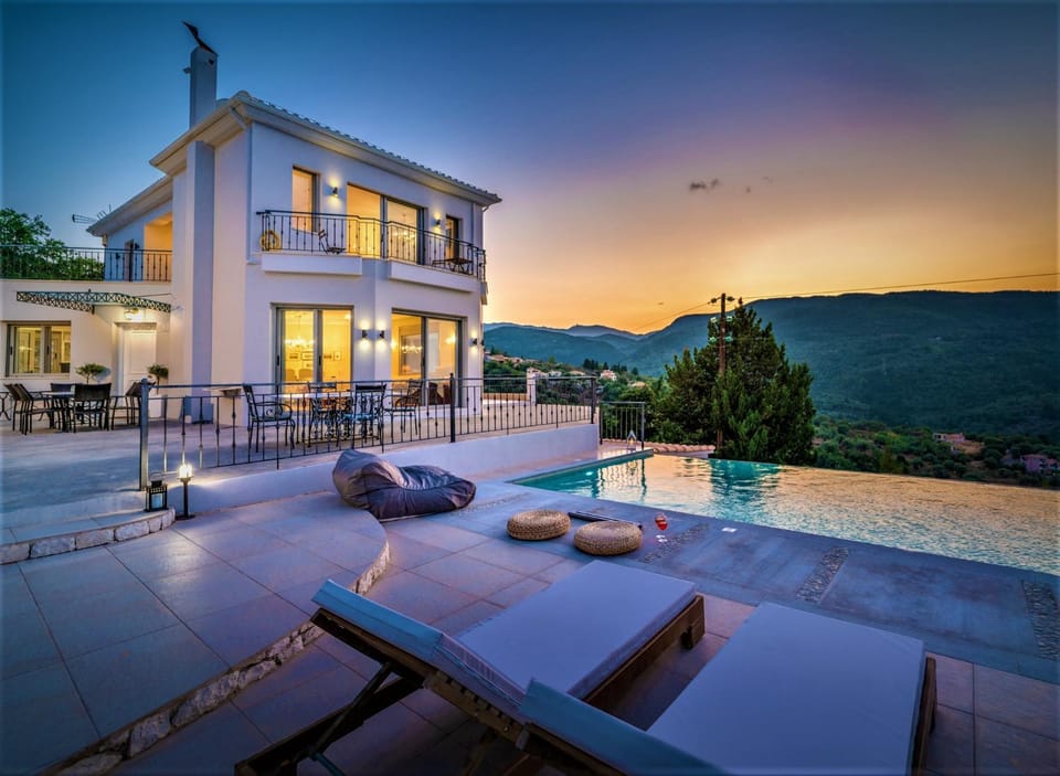 Property building, Swimming pool, Sunset