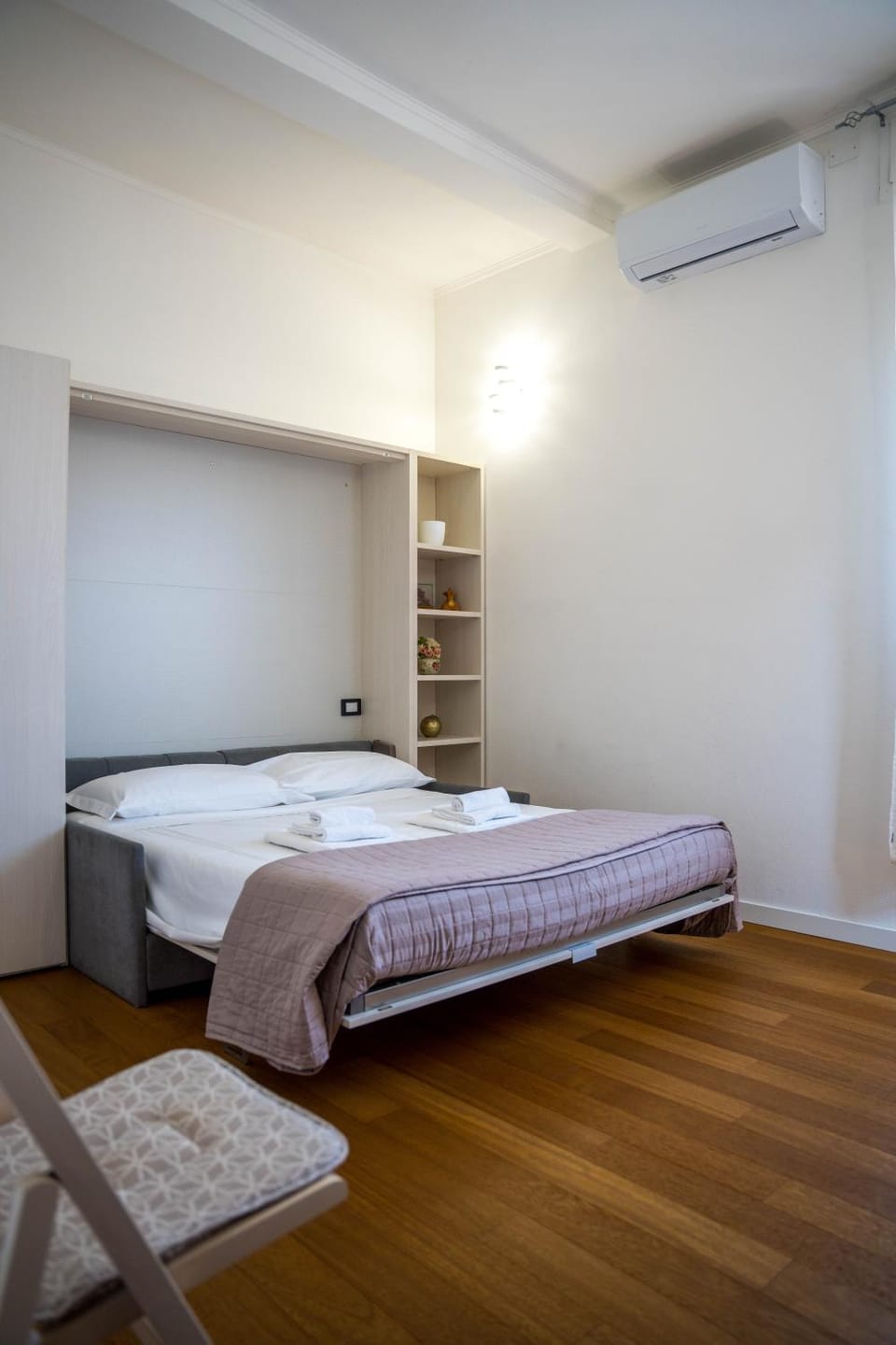 Bed, Photo of the whole room, Bedroom, towels, air conditioner