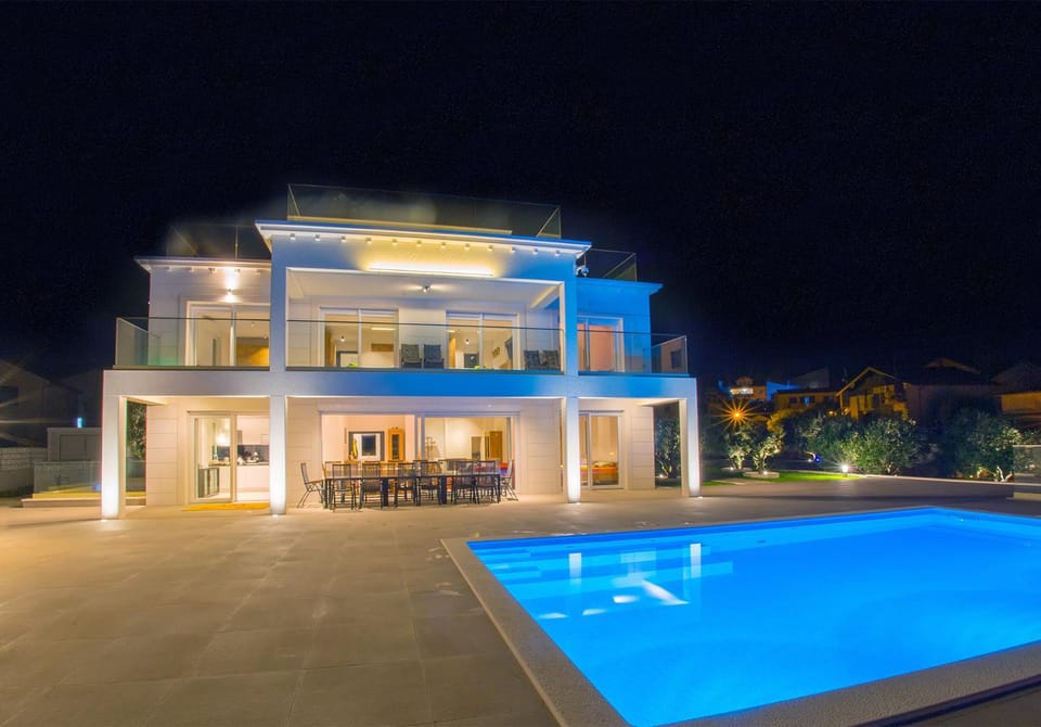 Property building, Night, Pool view, Swimming pool