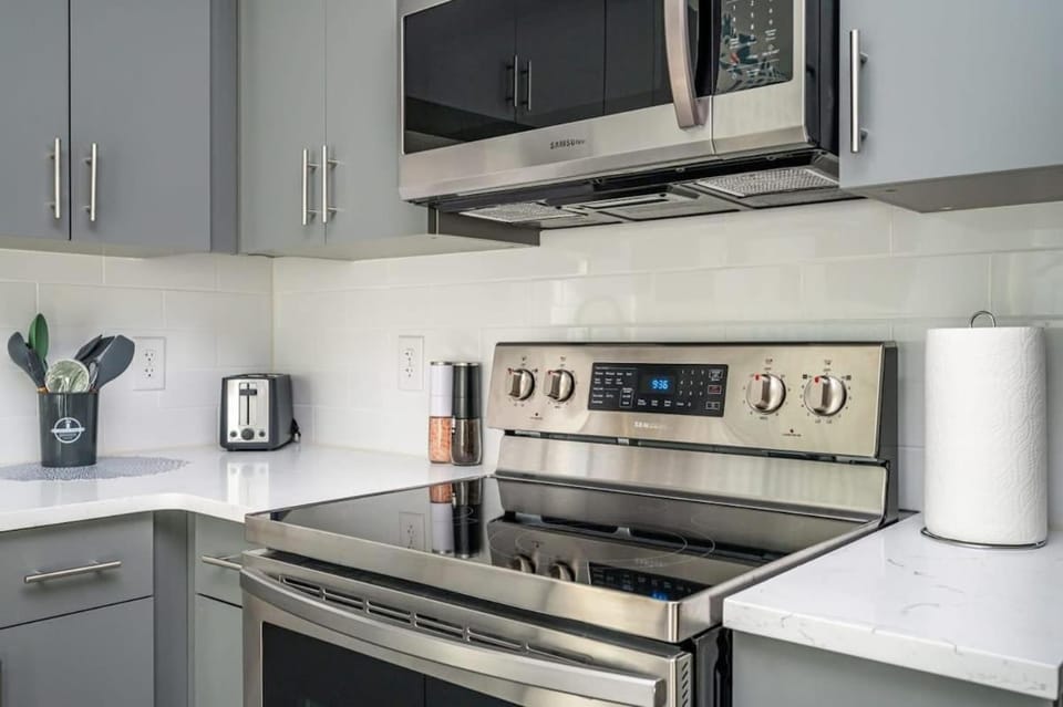 Kitchen or kitchenette, oven, stove, toaster