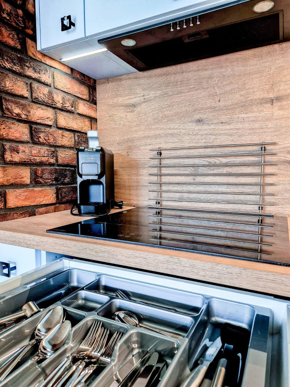 Kitchen or kitchenette, stove