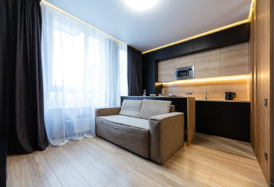 Kitchen or kitchenette, Living room, Photo of the whole room, Seating area