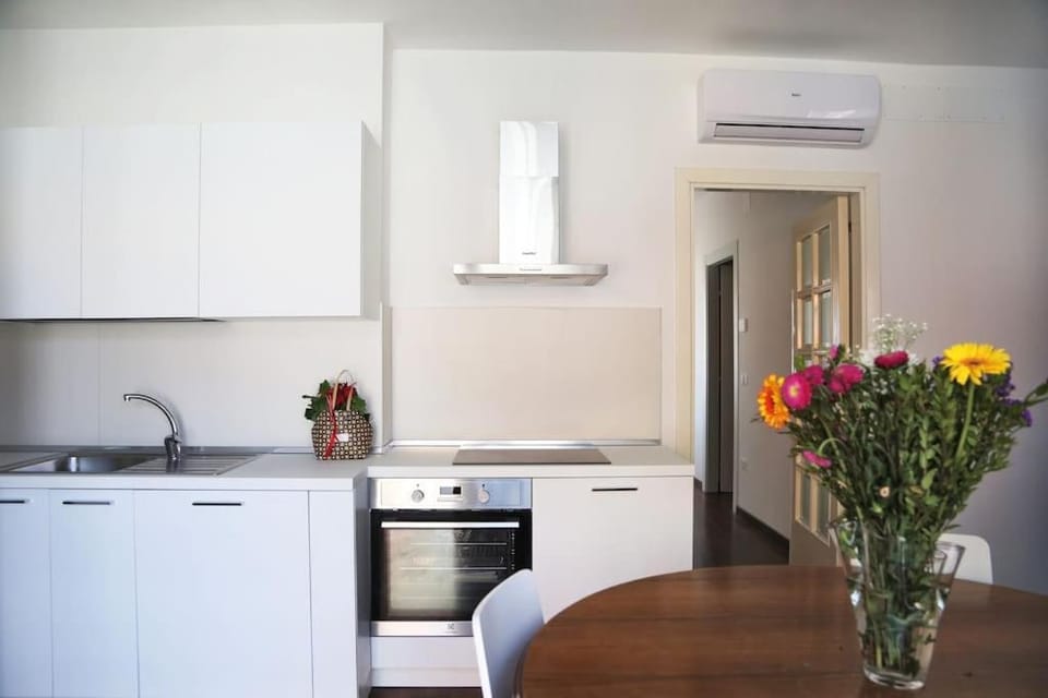 Kitchen or kitchenette, stove