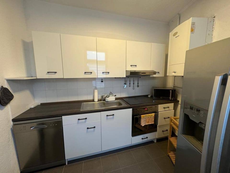 Kitchen or kitchenette, dishwasher, oven, stove