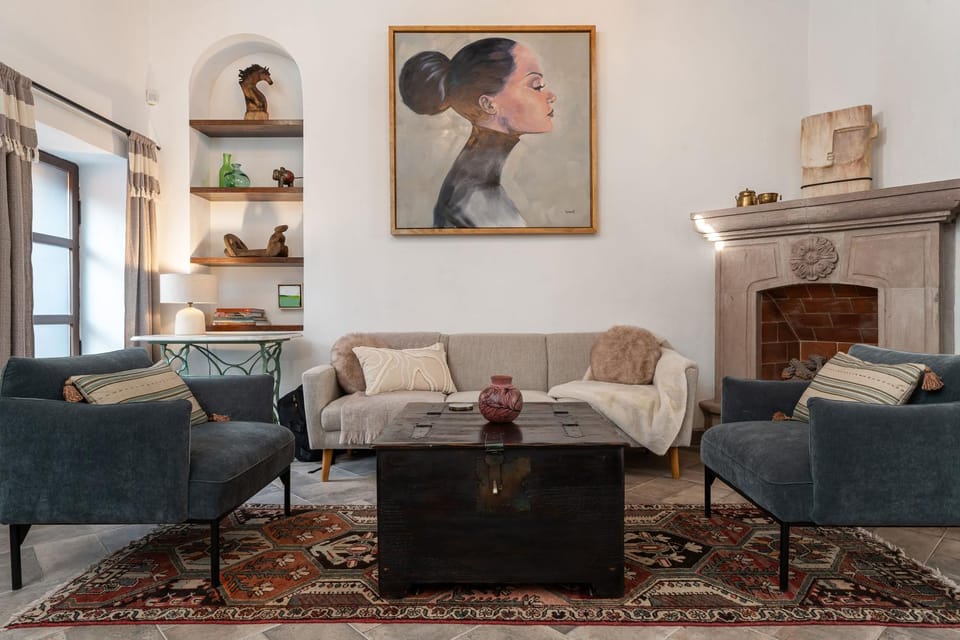 Living room, fireplace