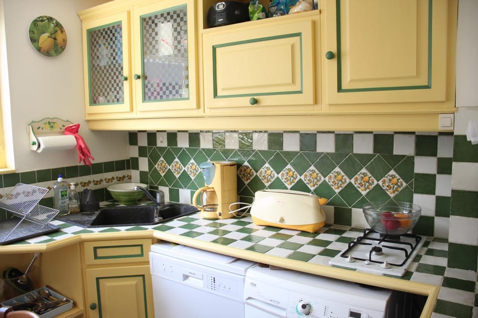 Kitchen or kitchenette, dishwasher, stove