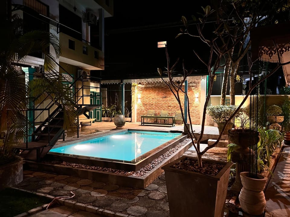 Night, Pool view, Swimming pool