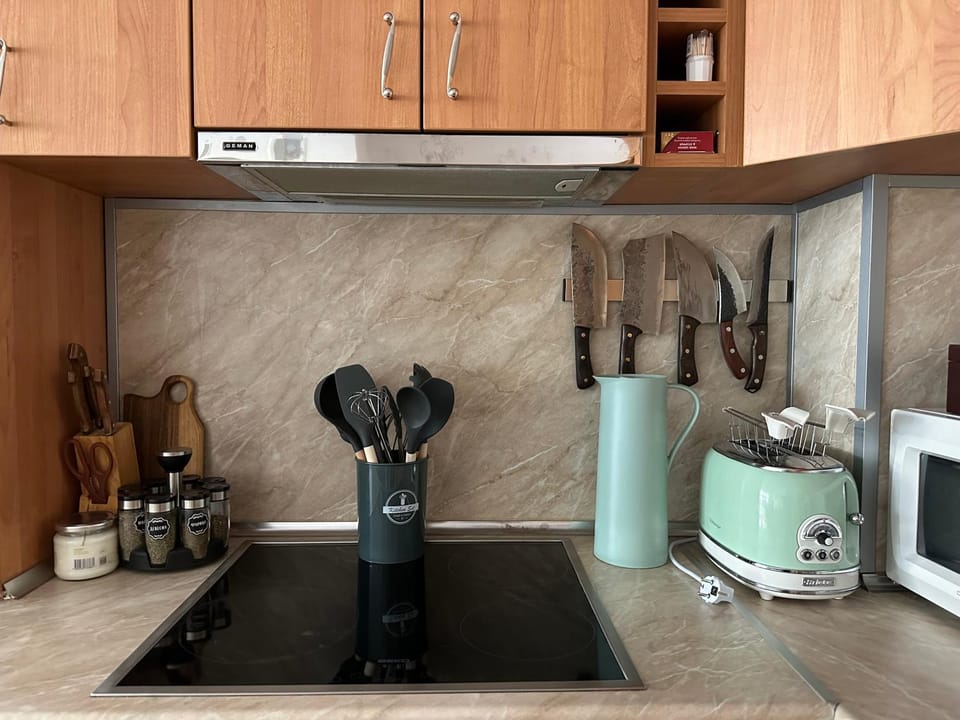 Kitchen or kitchenette, stove