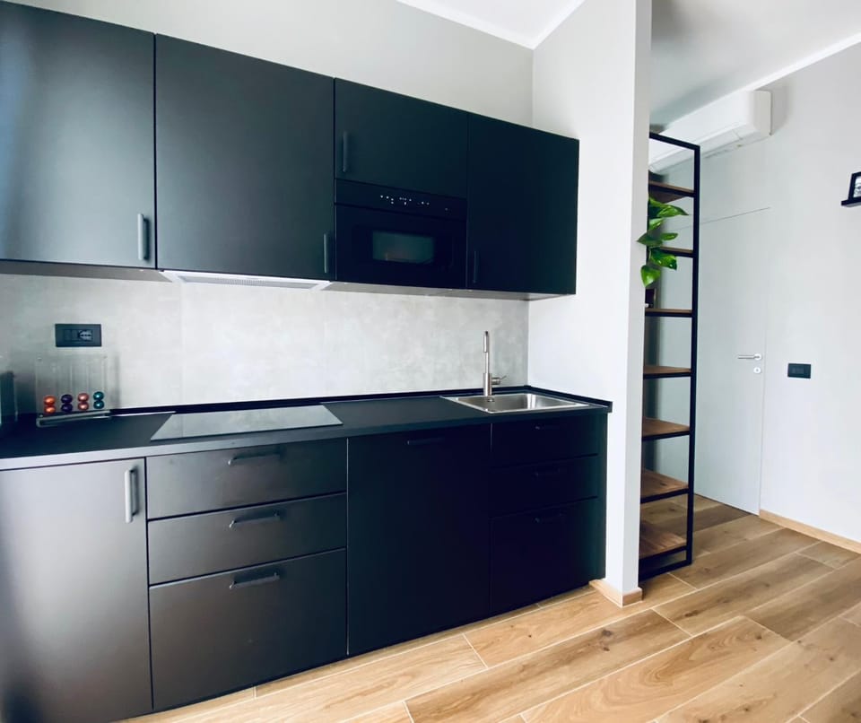 Kitchen or kitchenette, stove