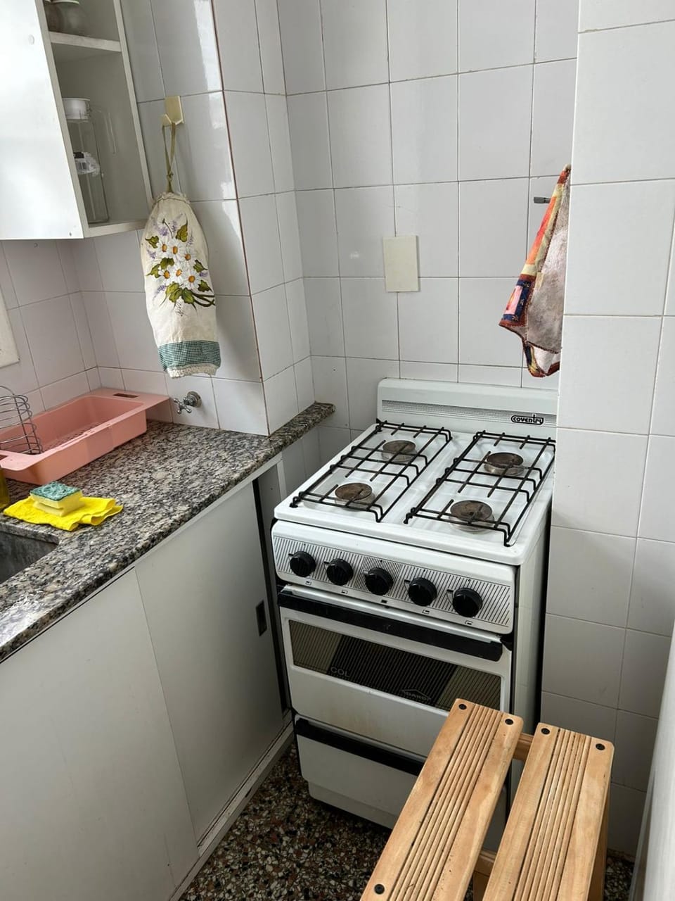 Kitchen or kitchenette, stove