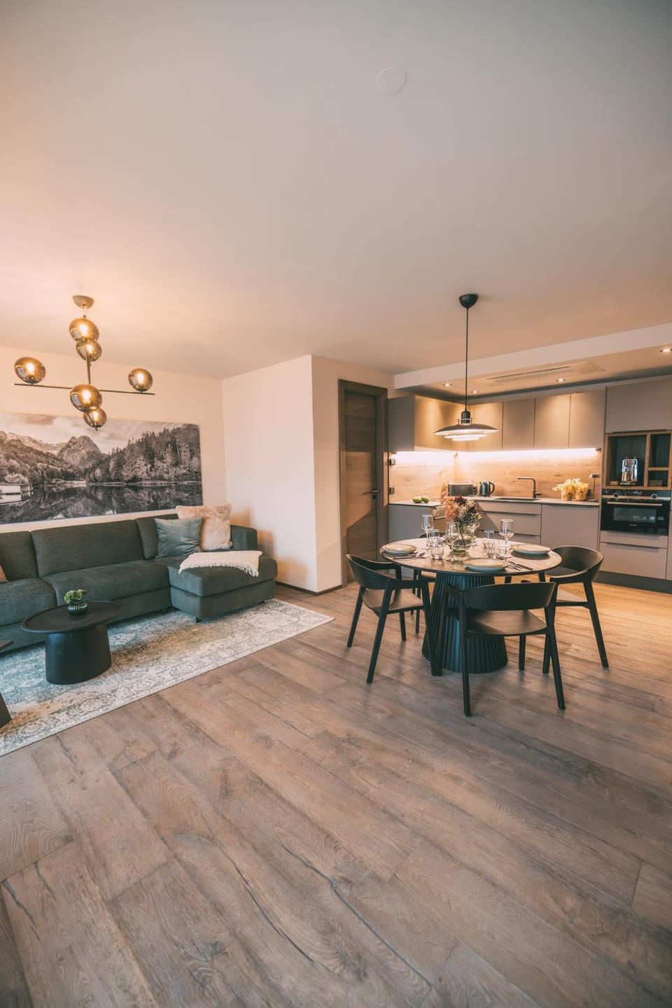 Kitchen or kitchenette, Living room, Seating area, Dining area, dishwasher, oven