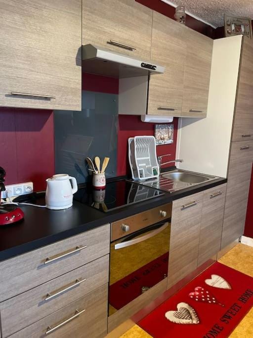 Kitchen or kitchenette, stove