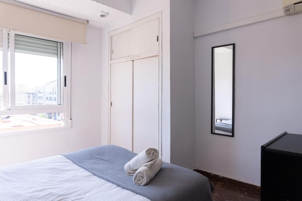 Bed, Bedroom, towels, wardrobe, air conditioner