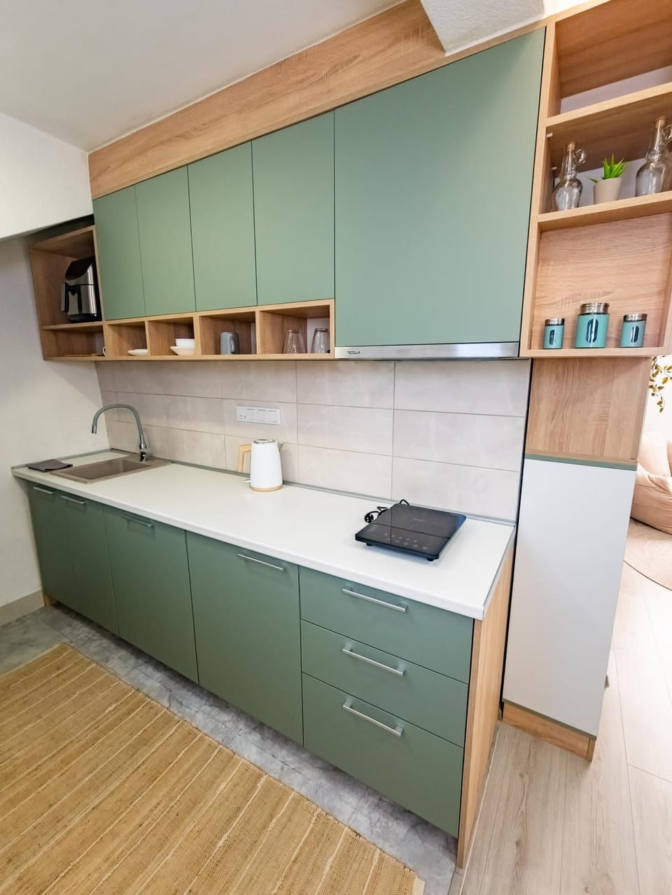 Kitchen or kitchenette, stove
