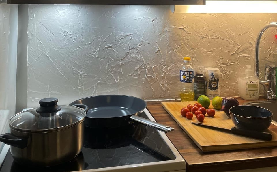Kitchen or kitchenette, stove