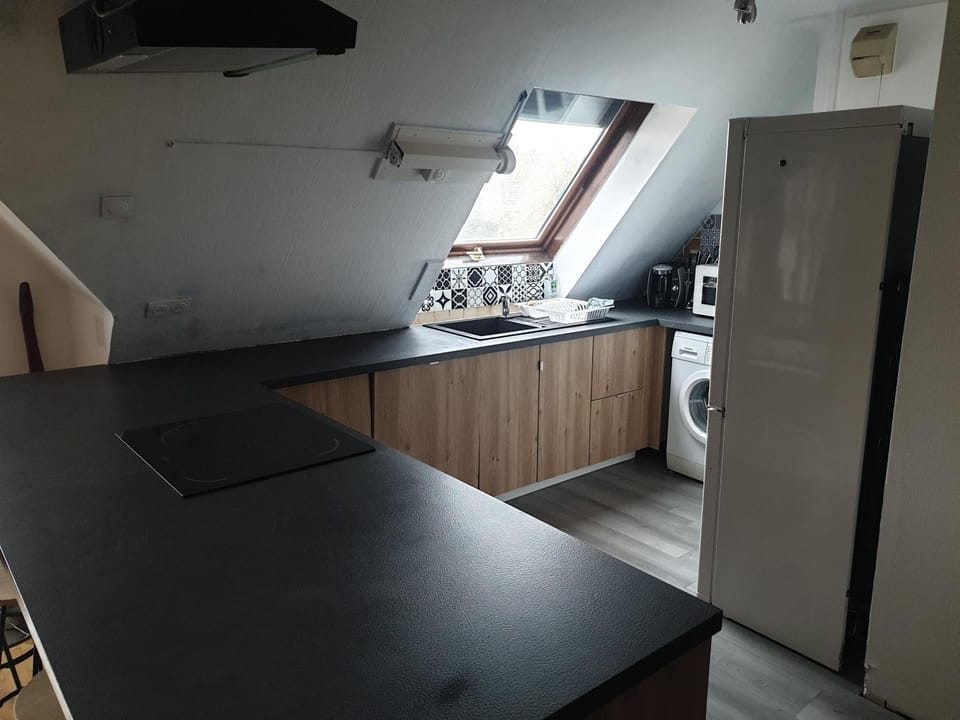 Kitchen or kitchenette, stove