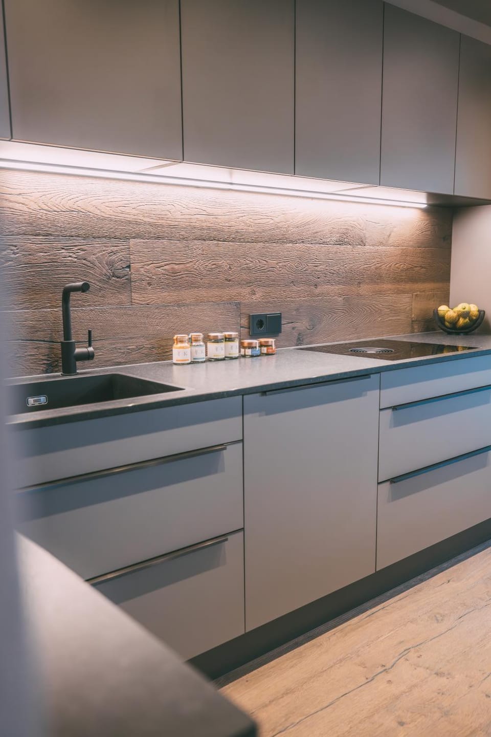 Kitchen or kitchenette, stove