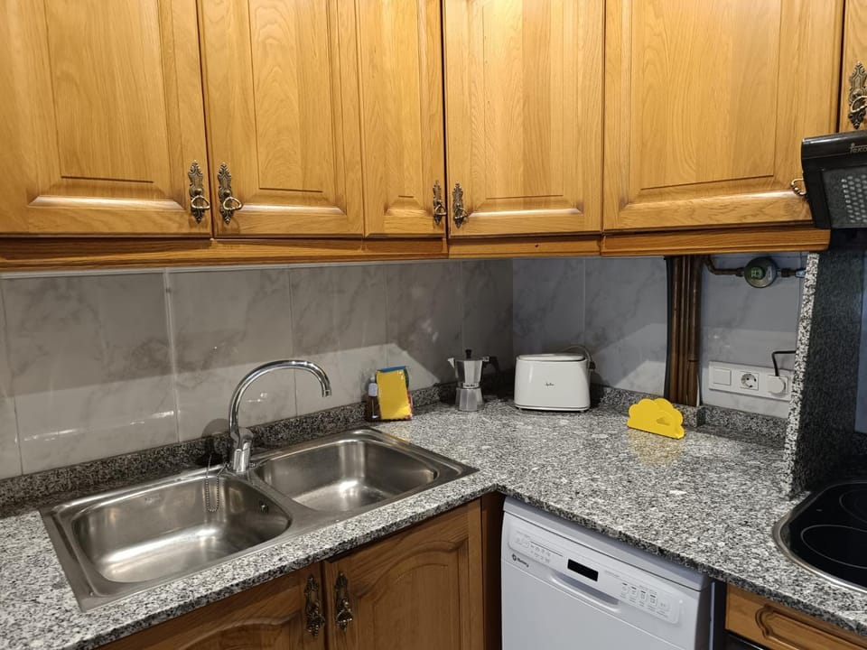 Kitchen or kitchenette, dishwasher, stove, toaster