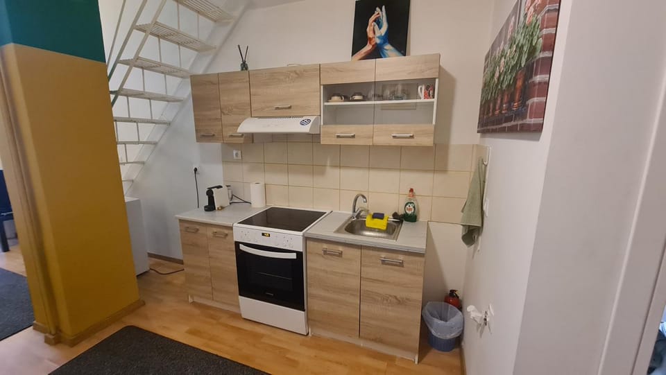 Coffee/tea facilities, Kitchen or kitchenette, oven, stove
