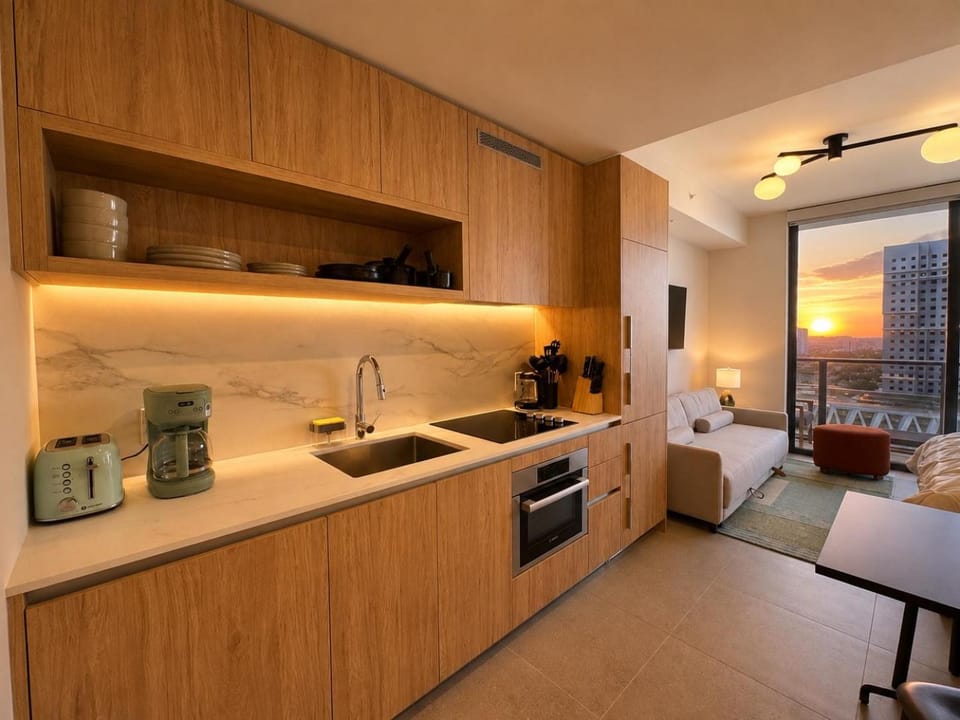 Kitchen or kitchenette, oven, stove
