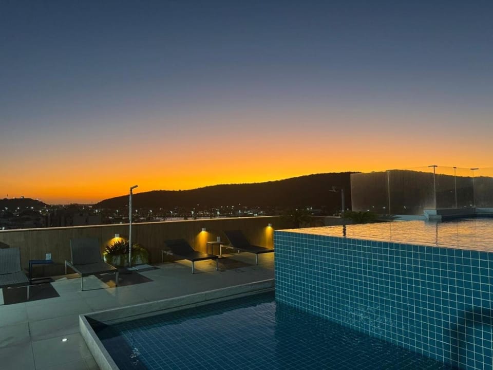 Natural landscape, Pool view, Swimming pool, Sunset, sunbed