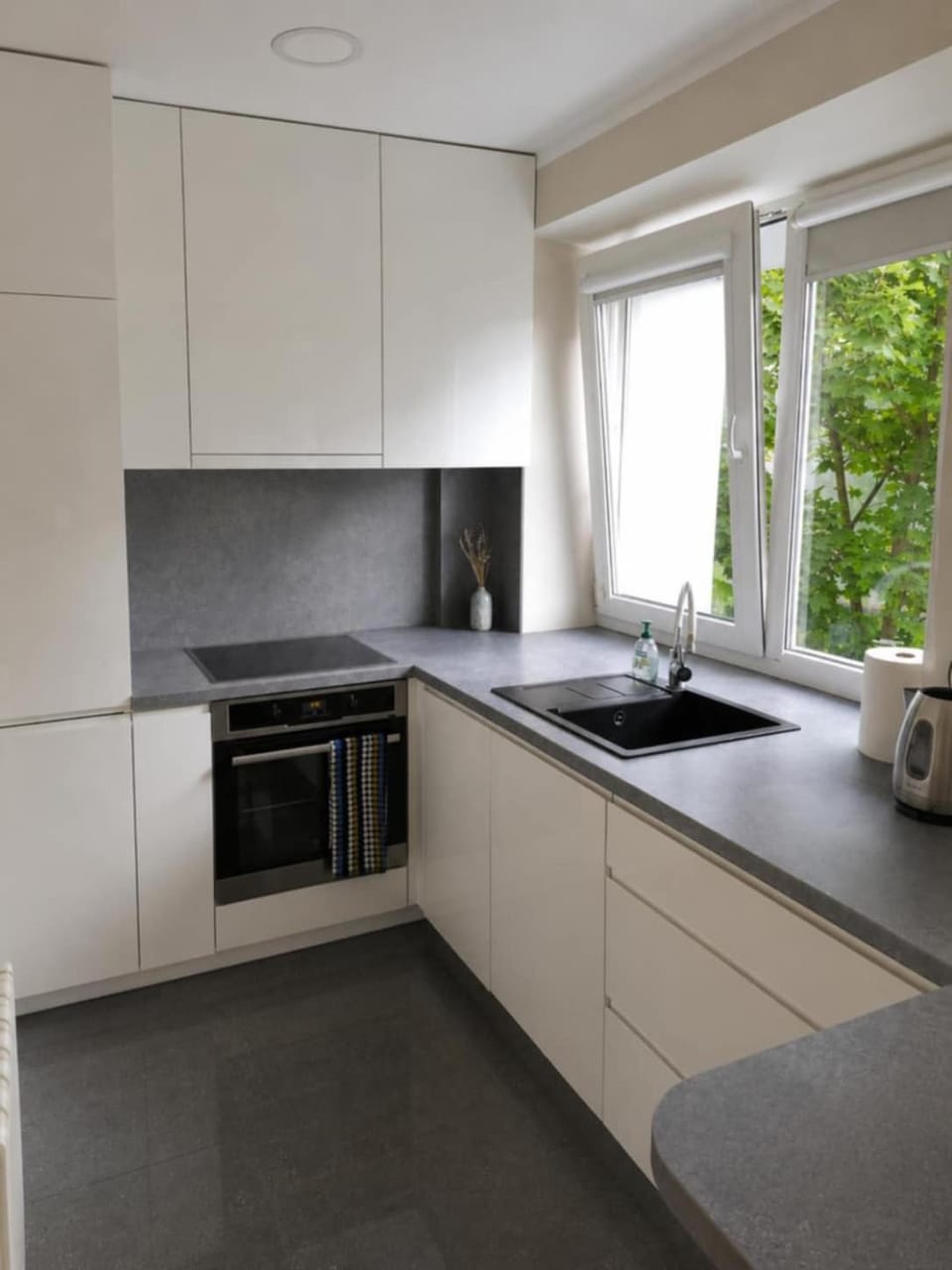 Kitchen or kitchenette, dishwasher, stove